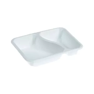 Barquette menu 2 comp bagasse blanche 227x178x45mm
